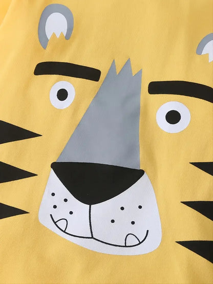 Kids Boys Girls Crew Neck Animal Print Pajama Sets childrensterritory