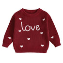 Baby Girl Heart Print Crew Neck Knitted Sweaters childrensterritory