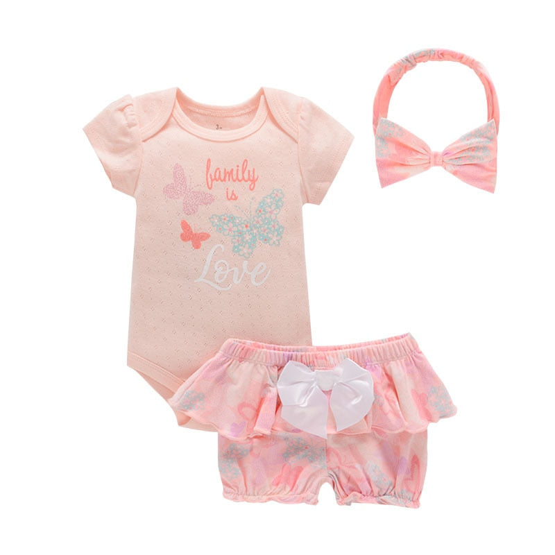 Baby Girl Floral Bodysuit and Shorts with Headband Sets childrensterritory