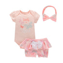 Baby Girl Floral Bodysuit and Shorts with Headband Sets childrensterritory