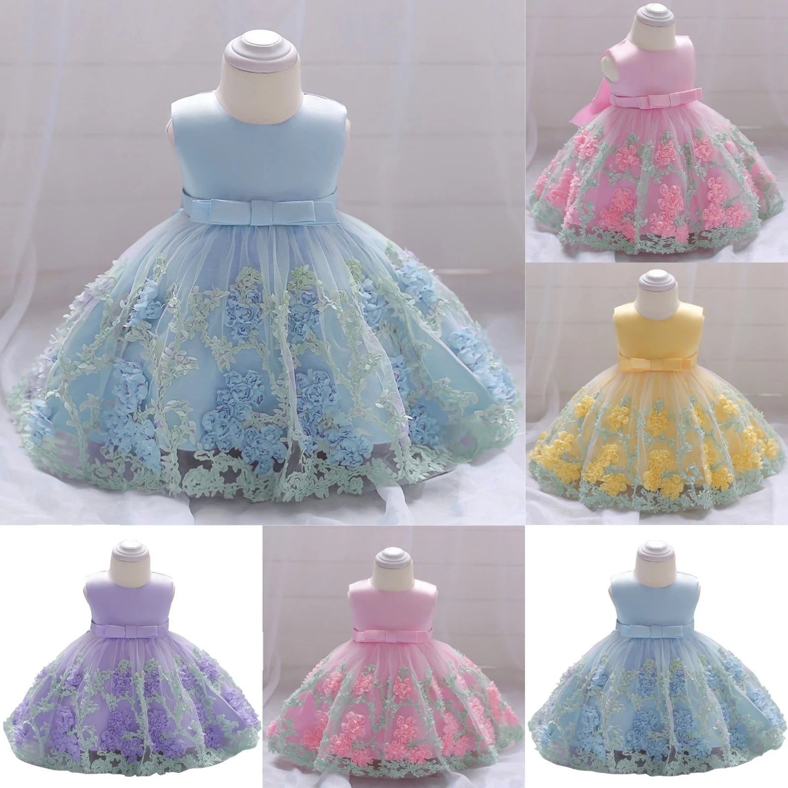 Sleeveless Flower Print Party Dresses For Girls