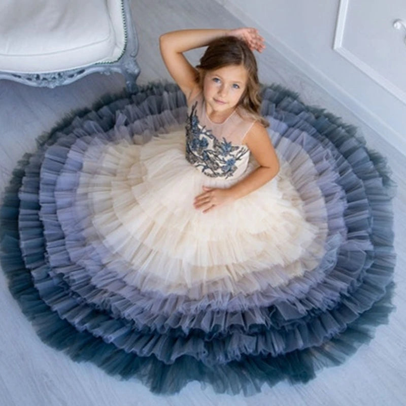 Girls Lace Embroidery Unique Wedding/Birthday Princess Dress childrensterritory