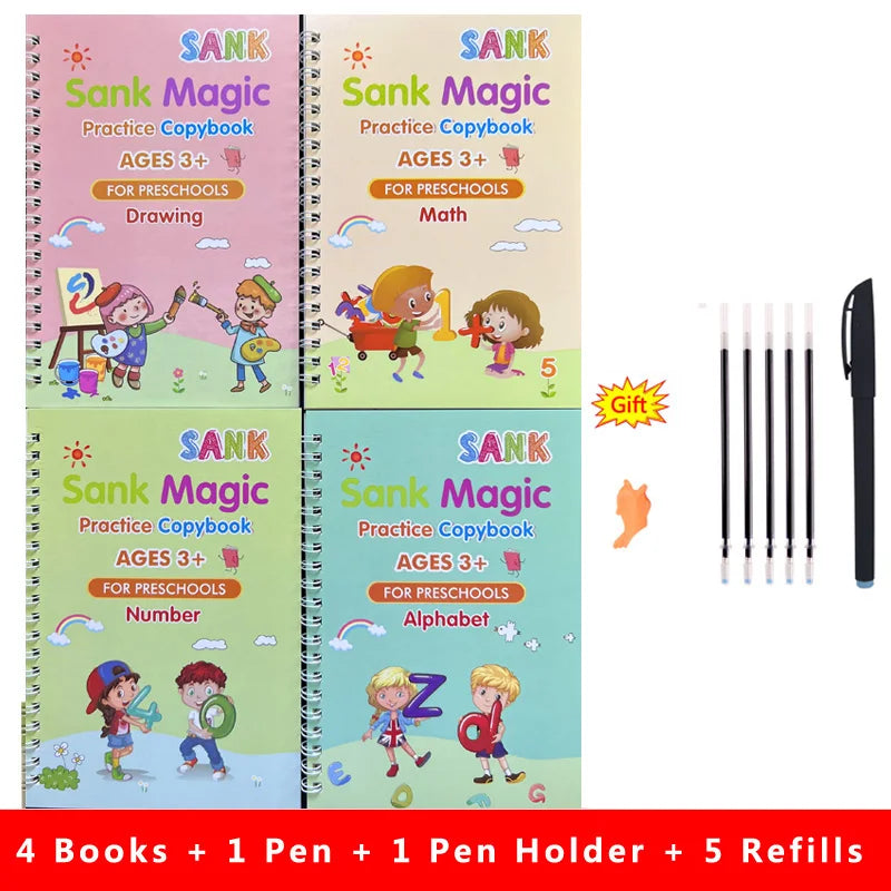 Kids 4pcs Reusable Sank Magic Practice English Version Copybook childrensterritory