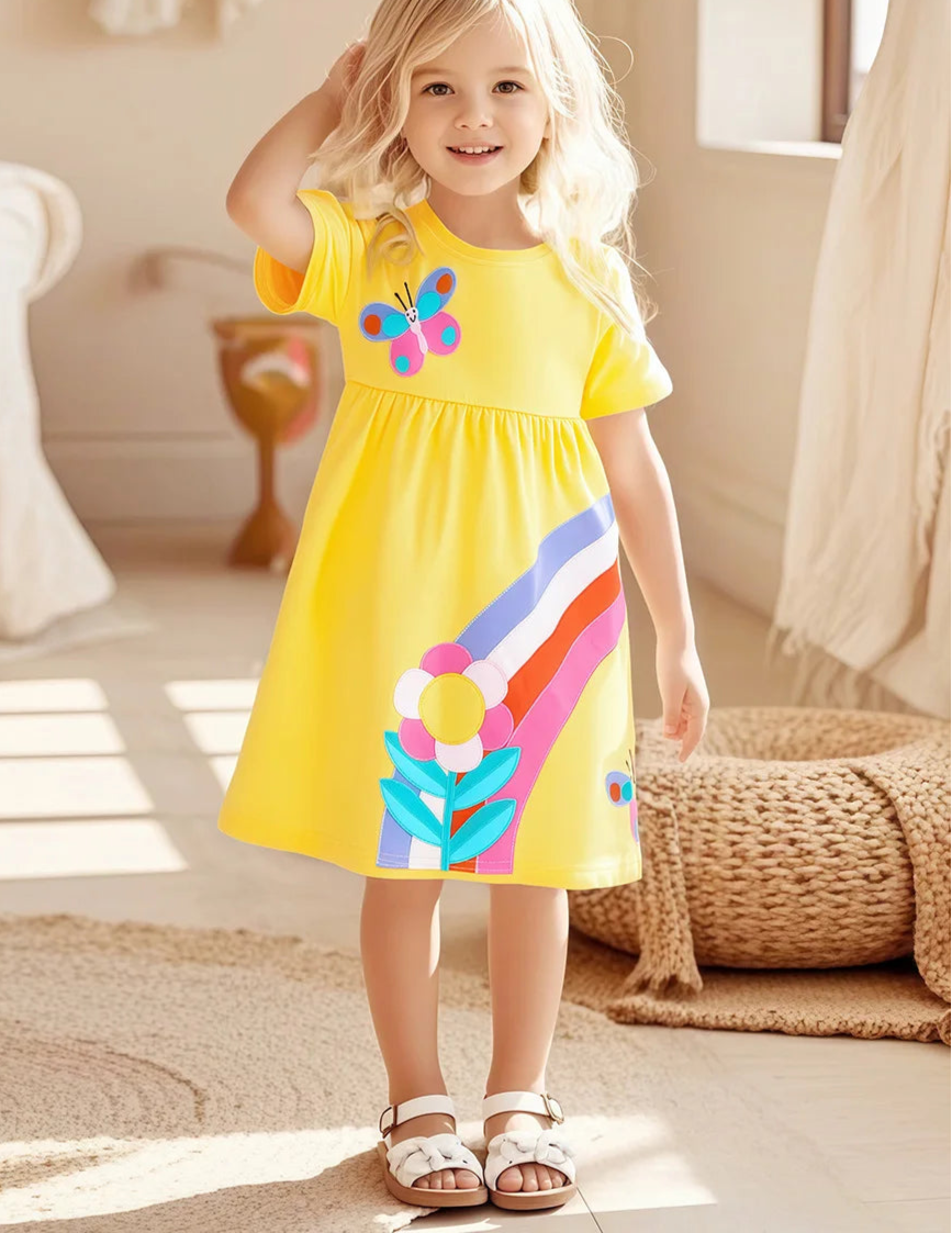 Kids Girls Floral and Butterfly Print Cotton Princess Dress