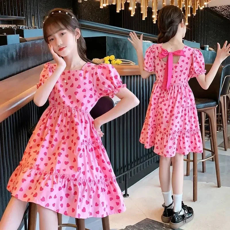 Square Neck Polka Dot Casual Dresses for Girls