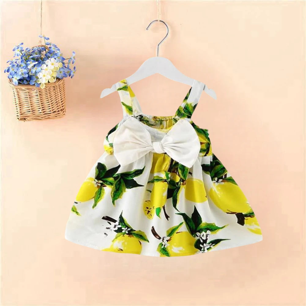 Infant Girls Beautiful Floral Bowknot Sleeveless Summer Dresses