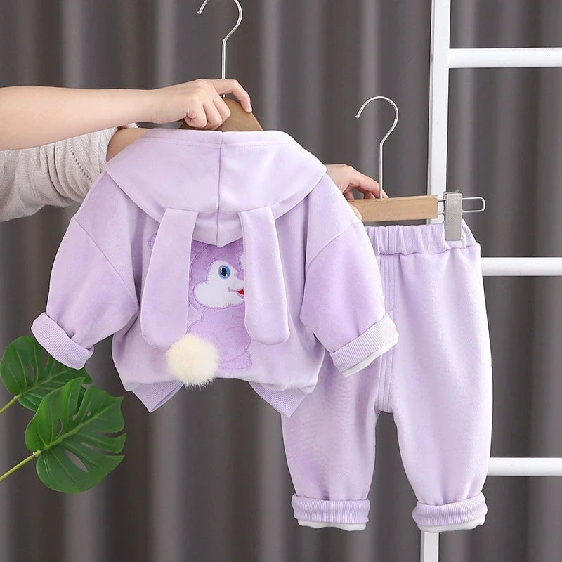 Cotton Rabbits Design Hoodie Sets for Kids Girls