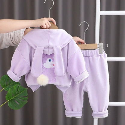 Cotton Rabbits Design Hoodie Sets for Kids Girls
