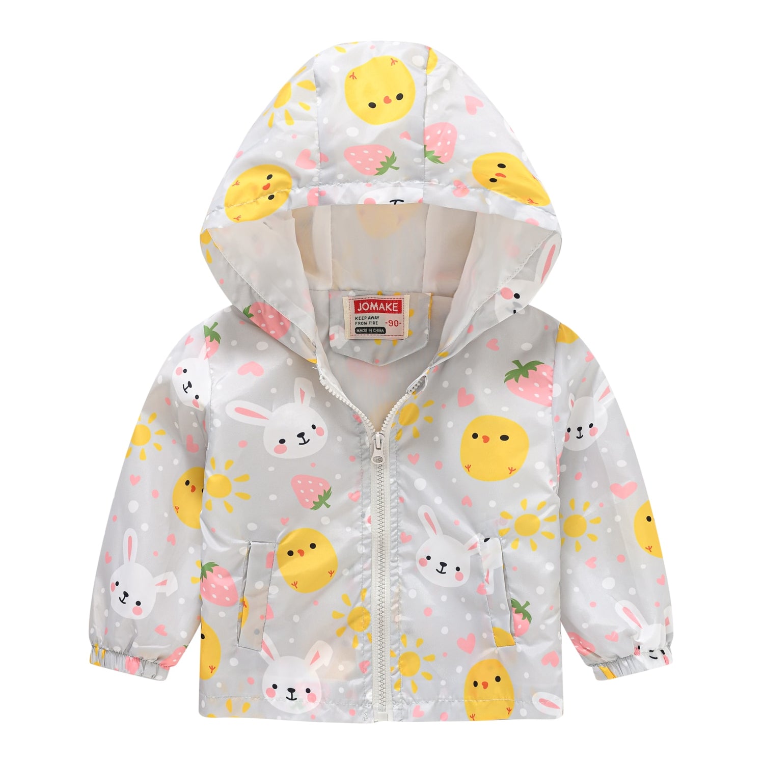 Kids Girls Colorful Cartoon Prints Windproof Hooded Jackets childrensterritory