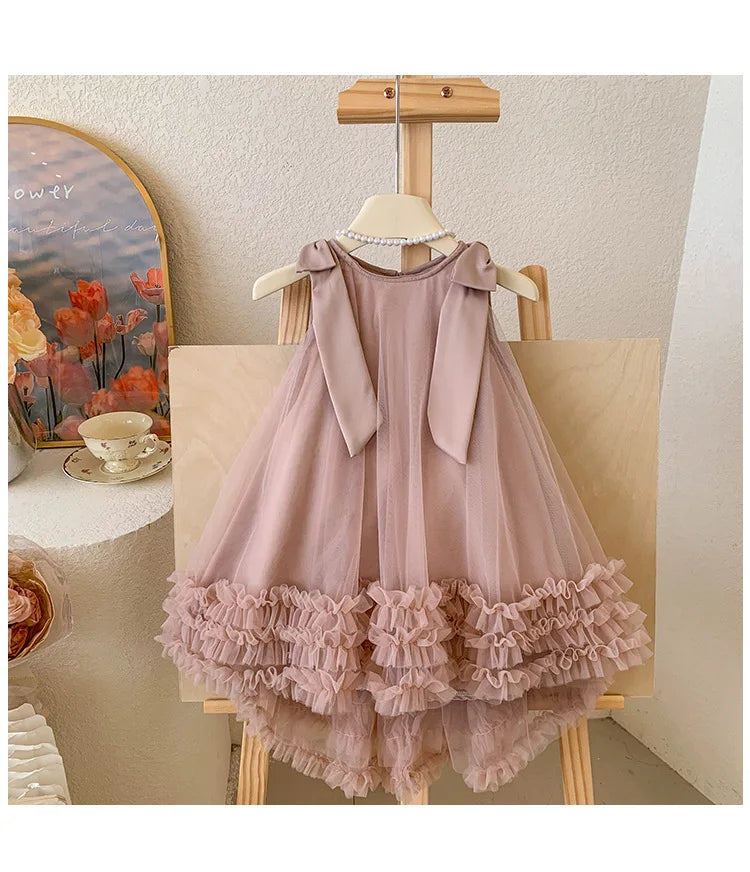 Kids Girls Korean Edition Solid Color Princess Dresses for Summer childrensterritory