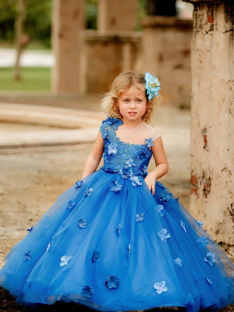 Baby/Kids Girls Tulle Flowers Appliques Banquet Princess Gowns
