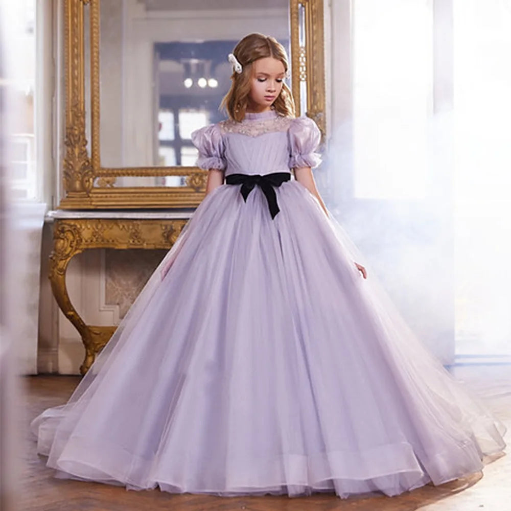 Purple Tulle Puffy Long Wedding Birthday Party Princess Gown childrensterritory