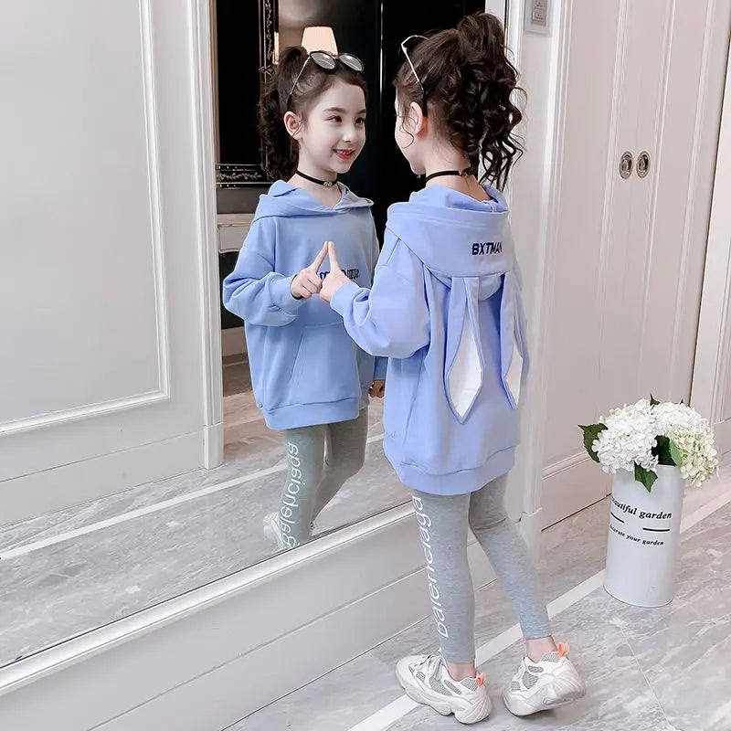 Girls Cartoon Letter Print Hoodie and Trousers Set childrensterritory