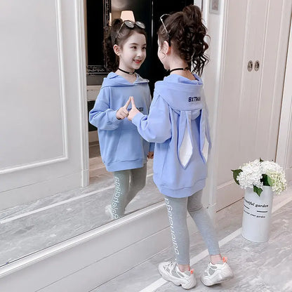 Girls Cartoon Letter Print Hoodie and Trousers Set childrensterritory