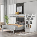 L-Shaped Twin-Over Bunk Bed with Ladder and 3 Storage Grids childrensterritory