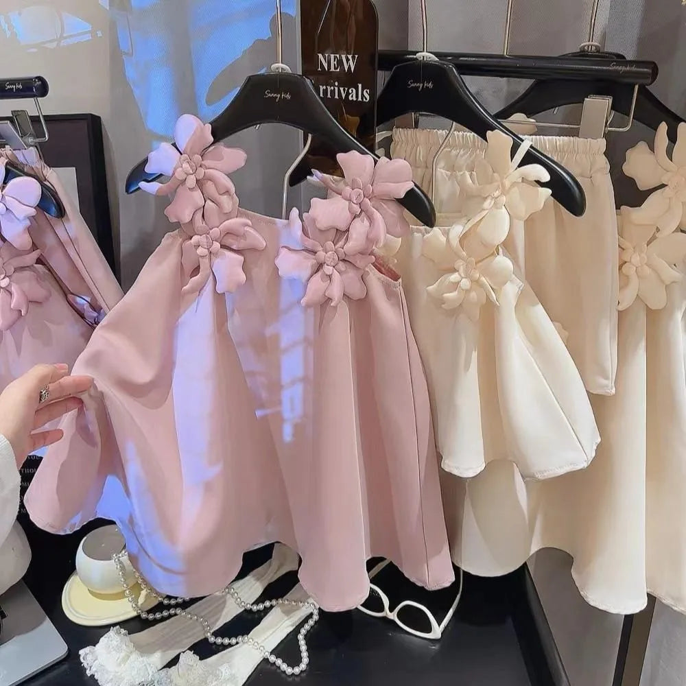 3D Flower Design Kids Girls Korean Style Princess Dresses childrensterritory