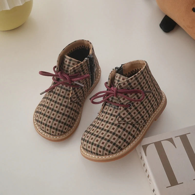 Kids Retro Style Printed Soft-Sole Warm Short Boots childrensterritory