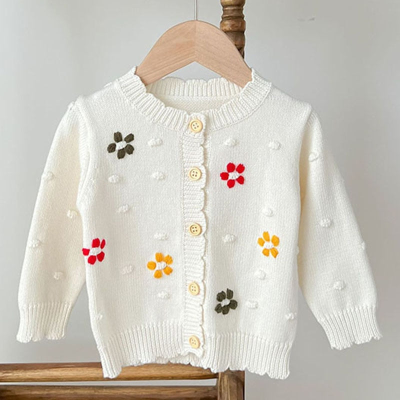 Infant Girls Long Sleeve Embroidery Knitted Cardigan childrensterritory