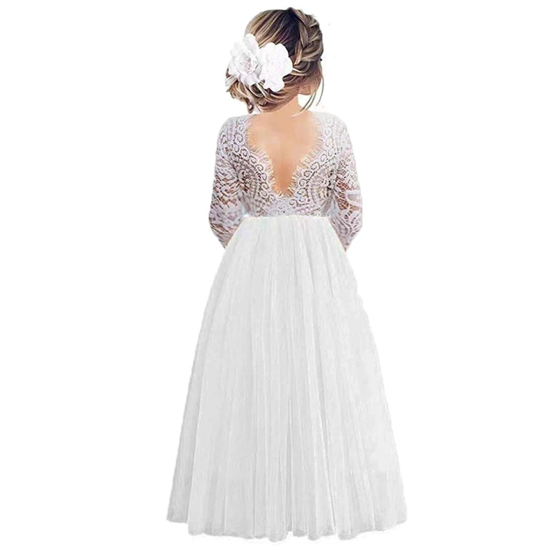 Kids Girls Flower Lace Design Princess Party Dresses for Summer childrensterritory
