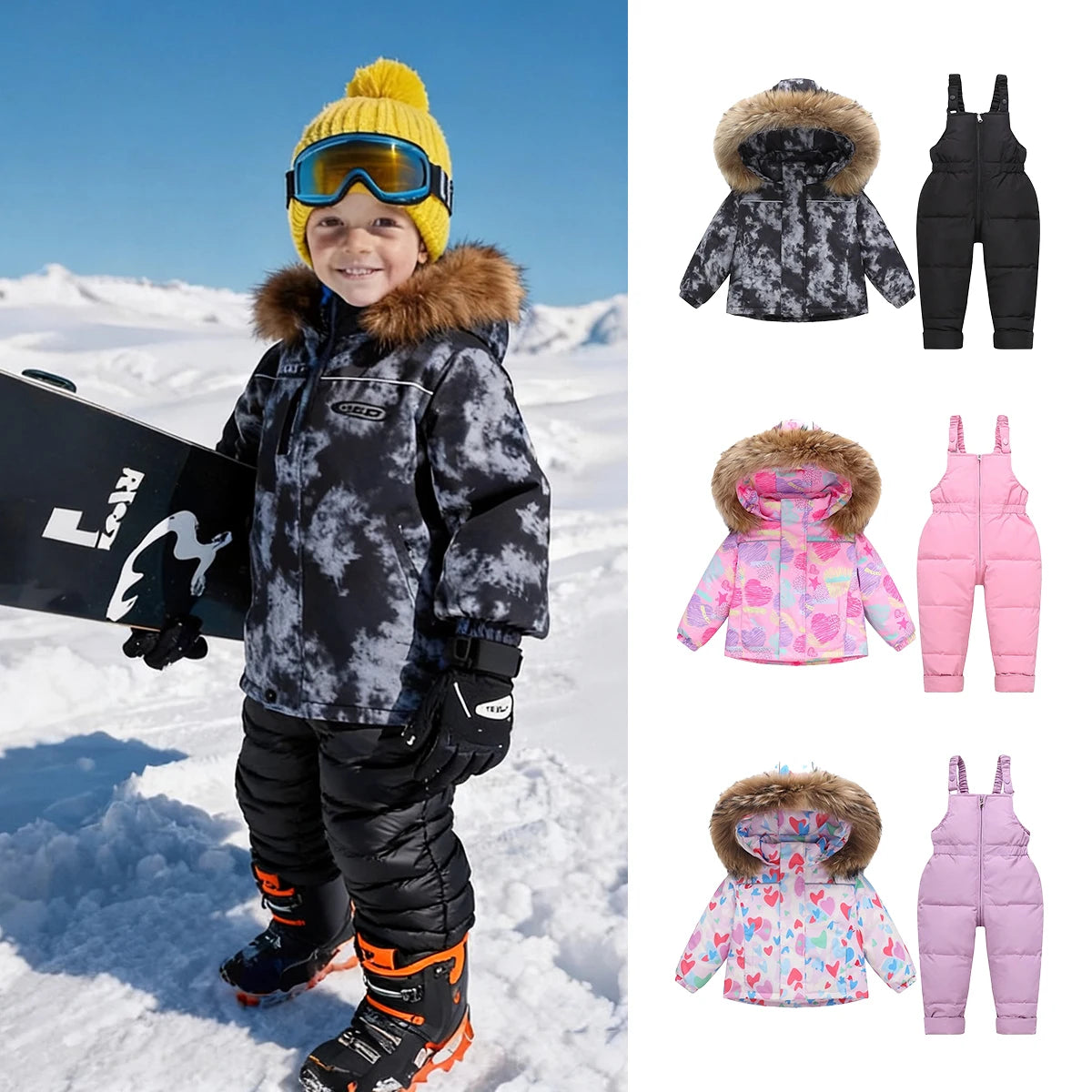 Kids' Long-Sleeved Winter Hooded Snowsuit childrensterritory