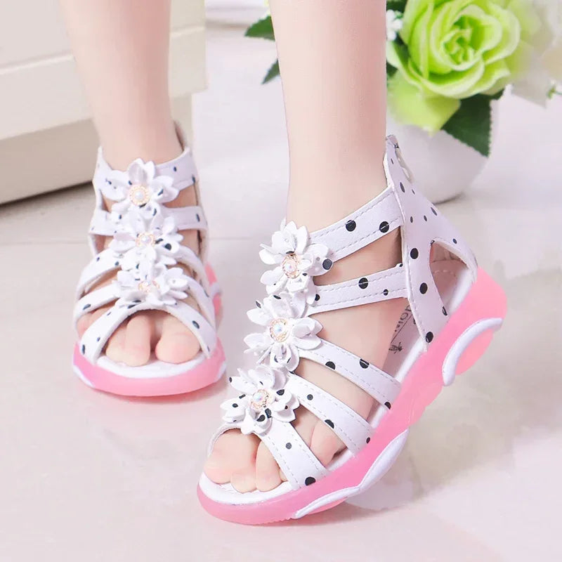 Kids Girls Roman Style Dots and Pearl Beading Sandals