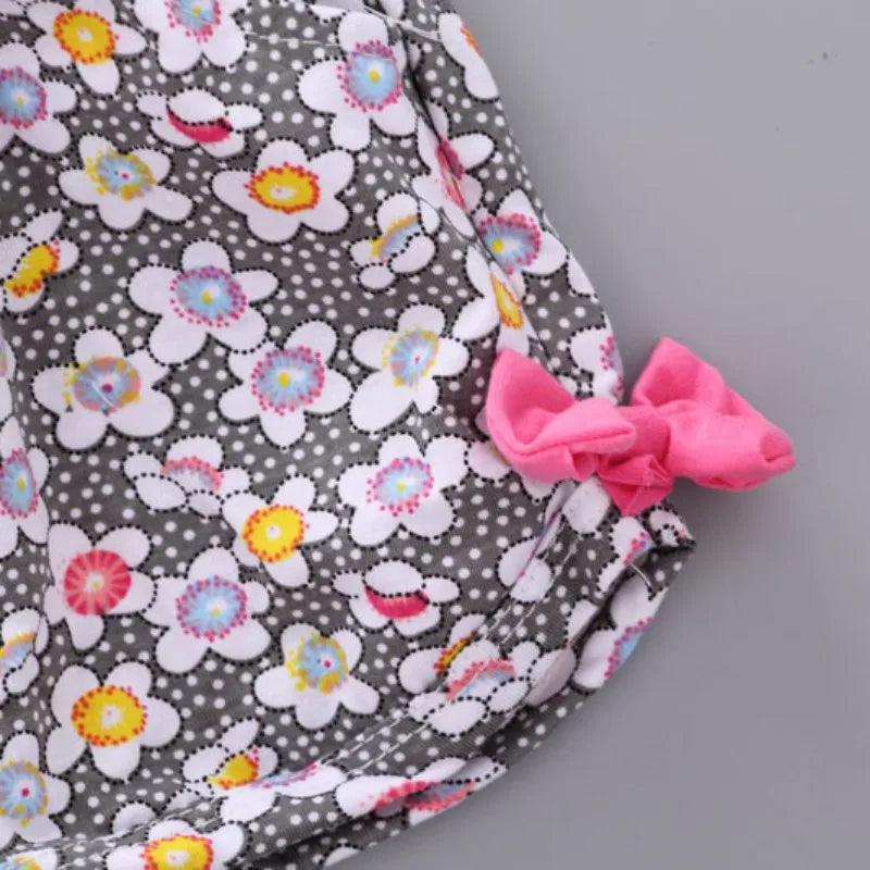 2PCS Baby Girl Summer Outfit: Floral Shorts + Windmill Printed Top childrensterritory