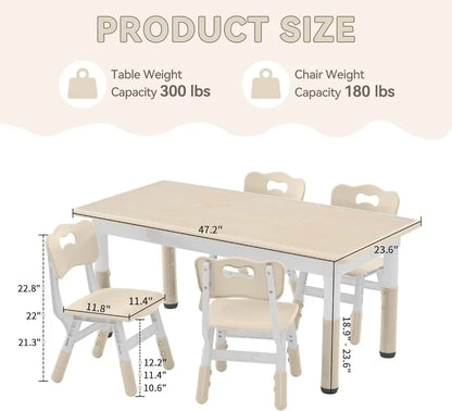 Durable Kids Study Table and Chairs Set with Adjustable Height