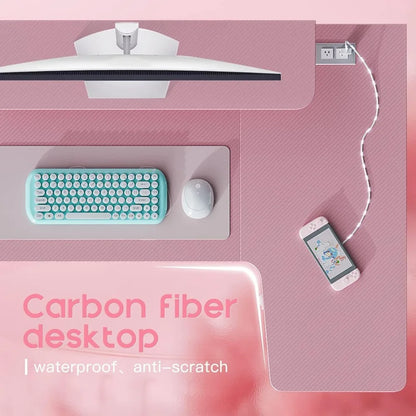 Pink L-shaped Gaming Desk with LED Lights childrensterritory
