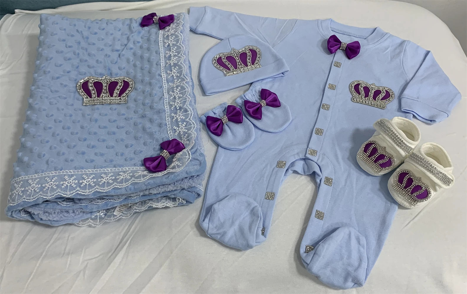 5pcs Sequin Bling Crown Design Baby Girl Welcome Home Outfits childrensterritory