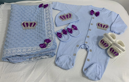 5pcs Sequin Bling Crown Design Baby Girl Welcome Home Outfits childrensterritory