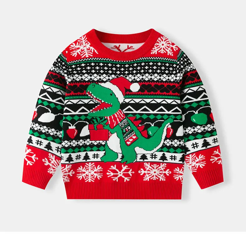 Kids' Long-Sleeved Christmas Print Winter Sweater