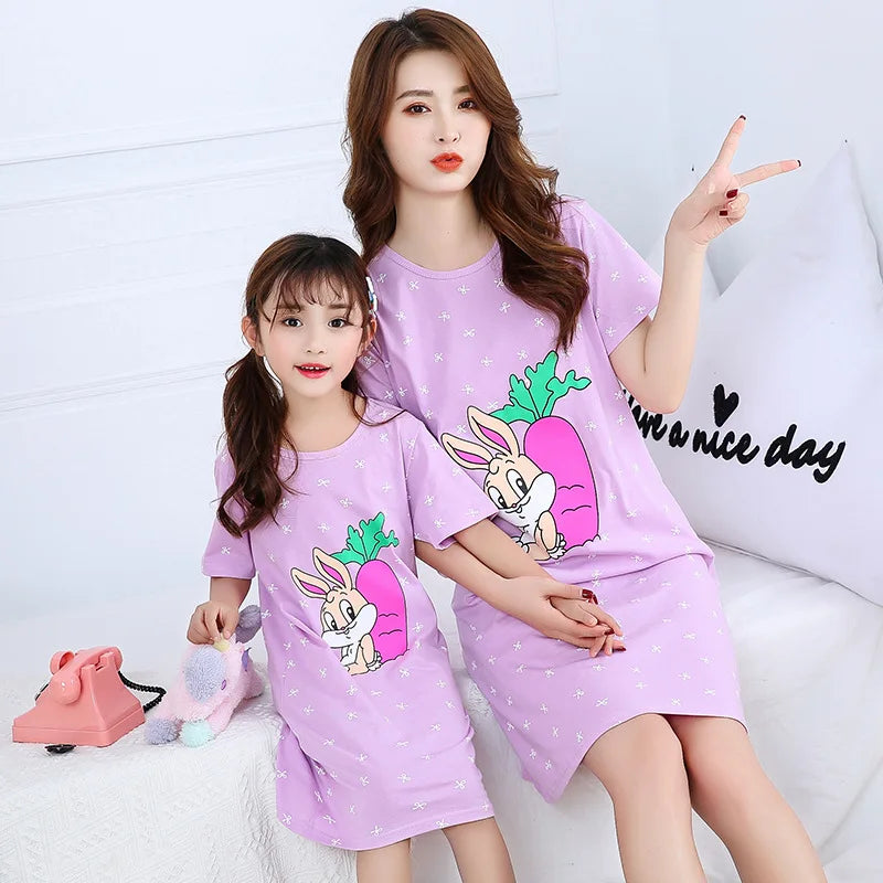 Cartoon Print Cotton Night Dress/Sleepwear for Girls