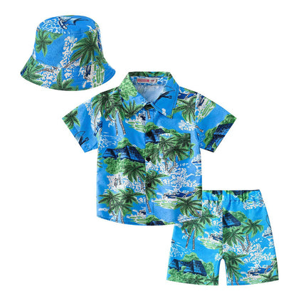 Little Unisex Three-piece Coconut Tree Print Summer Clothing Set