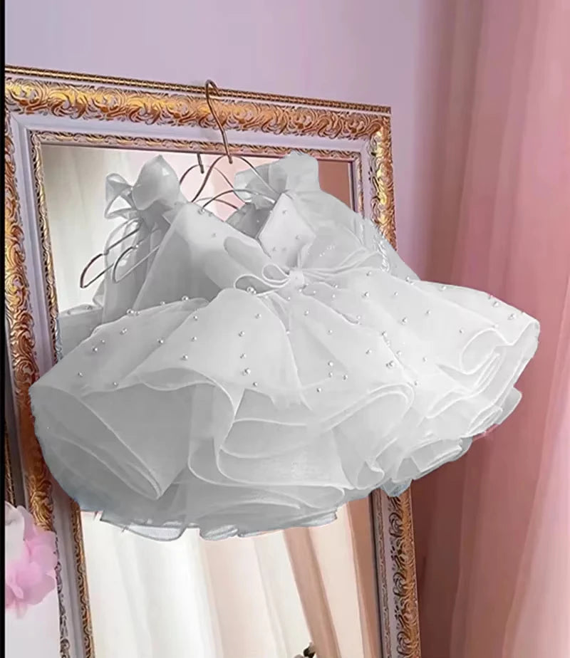 Kids Girls Pearls Decorating Puffy Wedding/Birthday Party Dresses