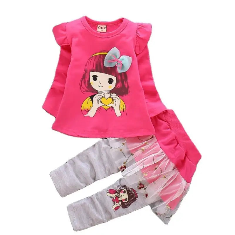 Baby Girls Cute Cartoon Print Sweatshirts + Pants Tracksuit Sets childrensterritory