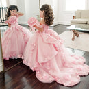 Tulle Floral Appliques Pageant Dress for Girls with Trailing