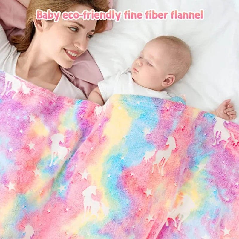 Soft Cozy Glow in The Dark Unicorn Blanket for Kids childrensterritory