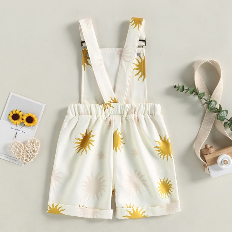 Kids Girls Printed Rolled Hem Overall Shorts with Pockets childrensterritory