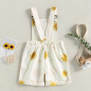 Kids Girls Printed Rolled Hem Overall Shorts with Pockets childrensterritory