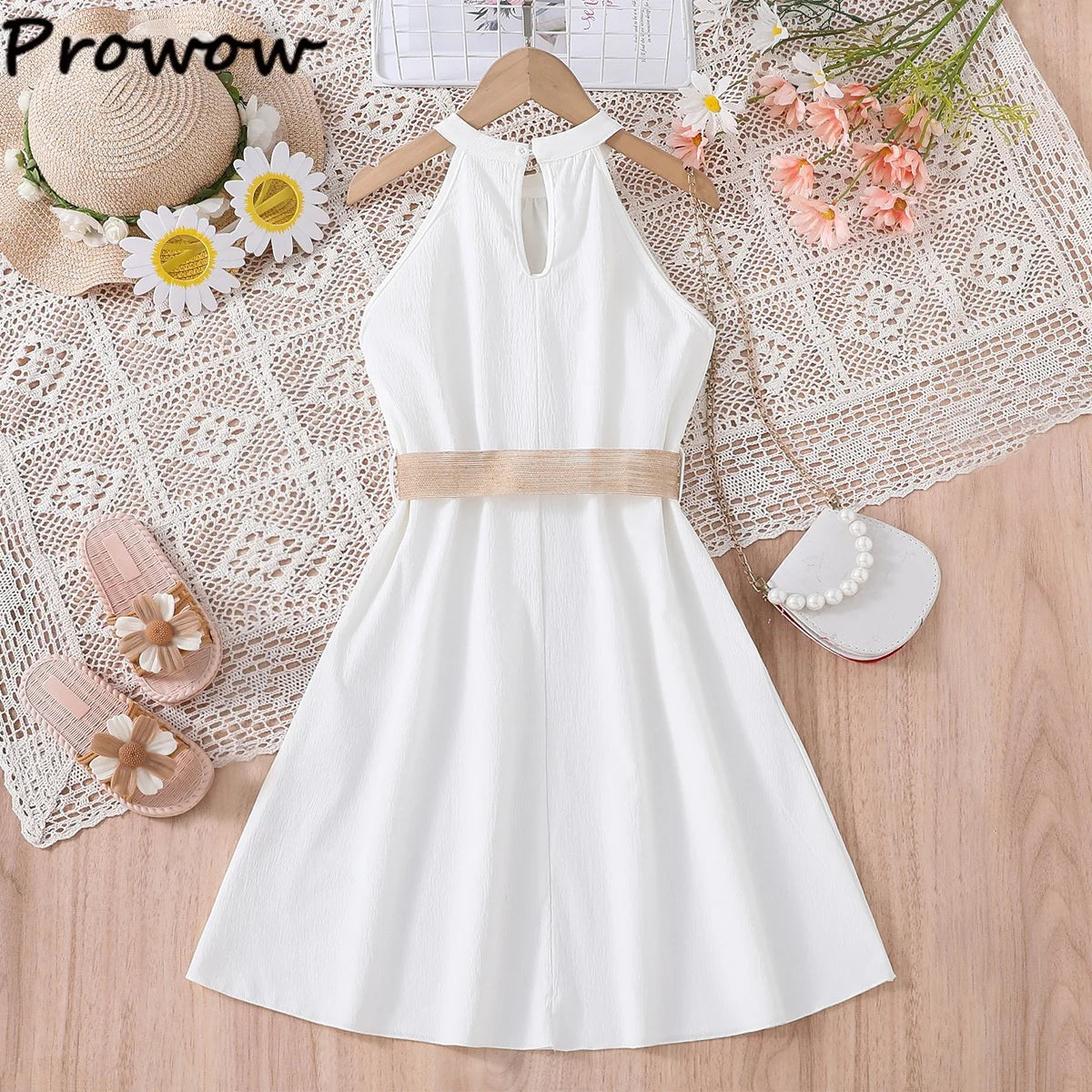 Kids Girls Off Shoulder Formal Summer Party Dresses With Belt