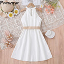 Kids Girls Off Shoulder Formal Summer Party Dresses With Belt