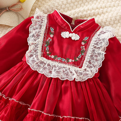 Baby Girl Flower Pattern Fluffy Dresses for Spring And Autumn