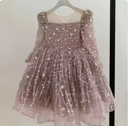 A-Line Glitter Sequined Little Girls Princess Party Dress