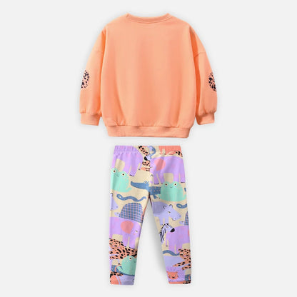 Cartoon Print Sweatshirt and Trouser Set for Kids Girls childrensterritory