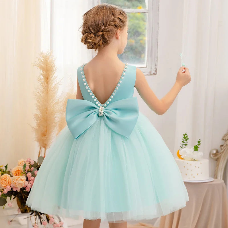 Sleeveless Bow Design Cute Princess Dresses For Girls childrensterritory