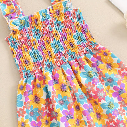 Little Girls Lovely Floral Print Wide Leg Summer Jumpsuit childrensterritory
