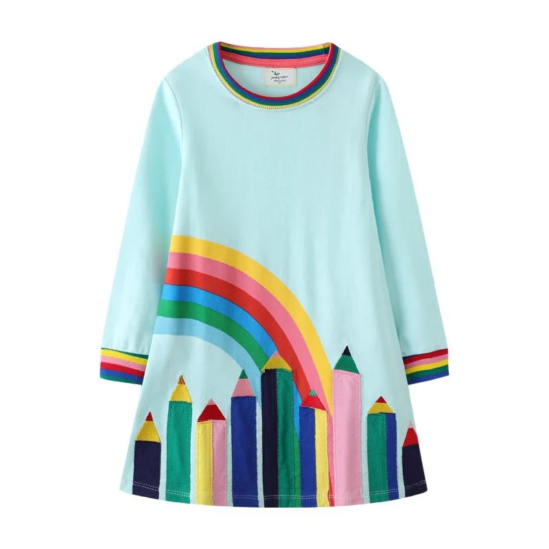 Preppy Style Kids Girls Colored Pen Applique Dresses childrensterritory