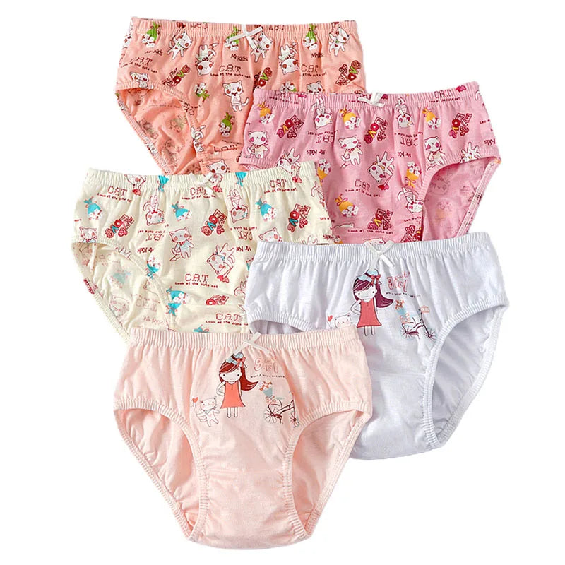 Cartoon Print 5Pcs/Set Girls Breathable Cotton Briefs