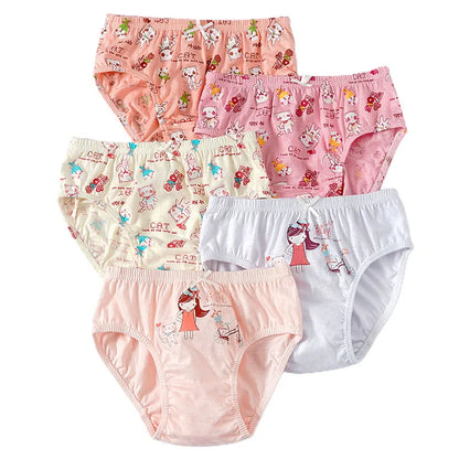 Cartoon Print 5Pcs/Set Girls Breathable Cotton Briefs