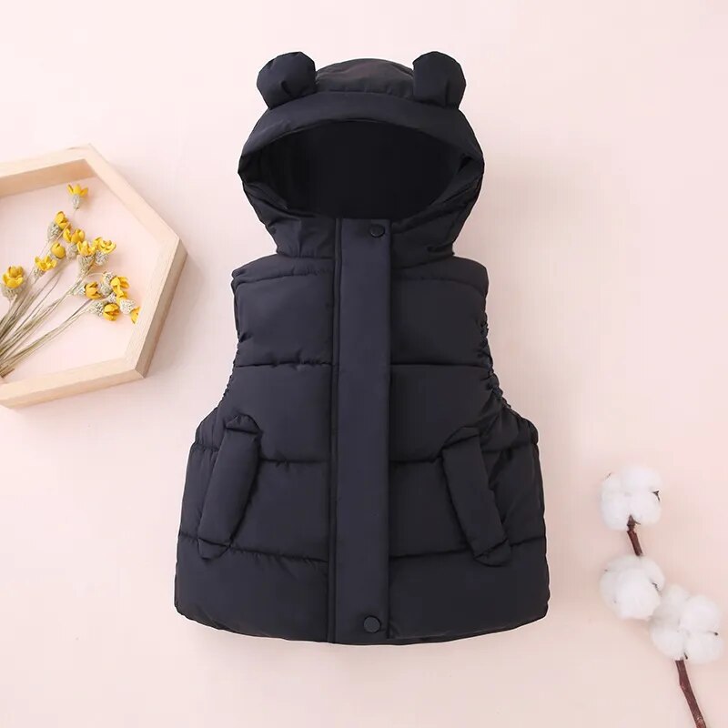 Kids Cotton Padded Hooded Sleeveless Waistcoats childrensterritory